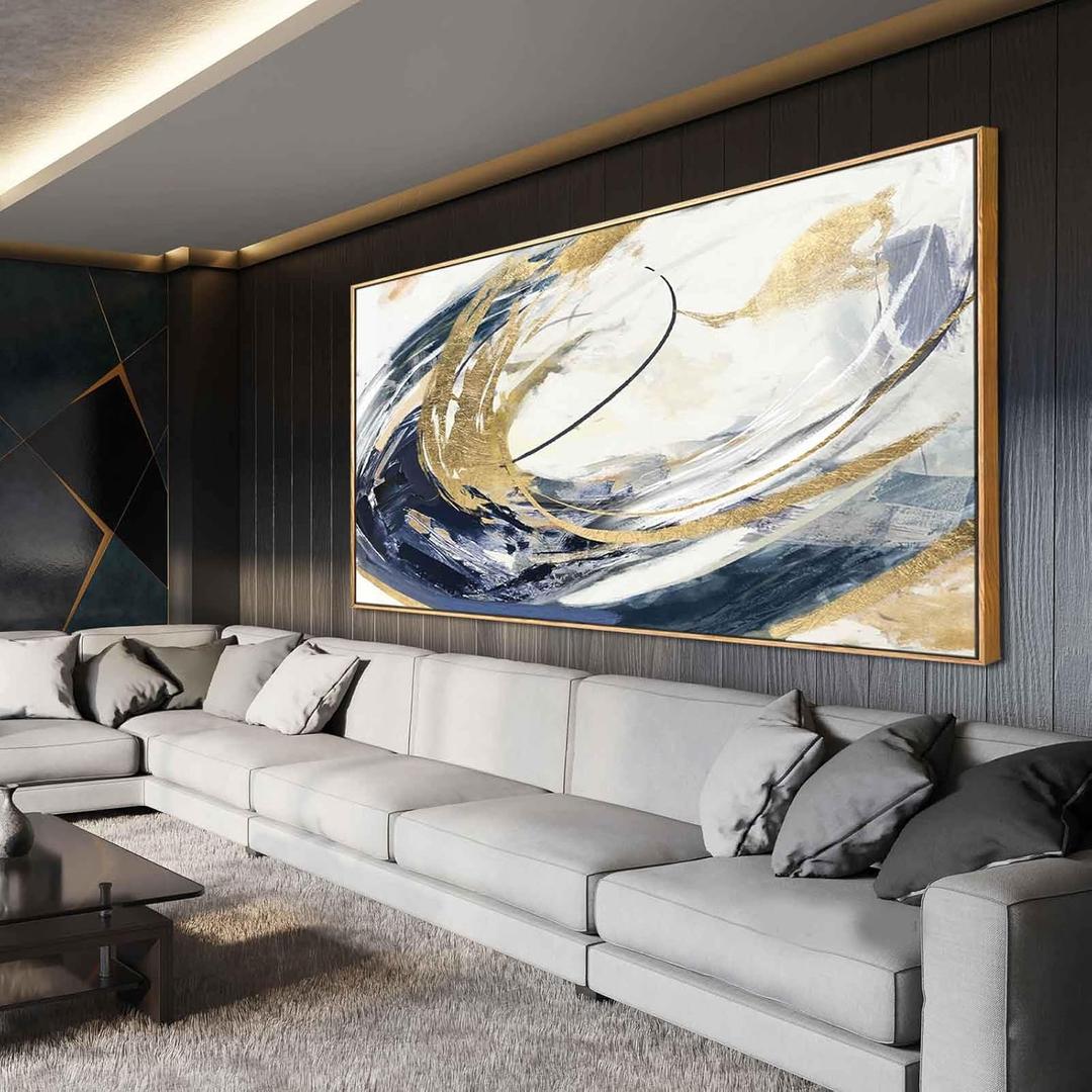 SDYA Large Artwork Abstract Painting 30"x 60"Gold Wall Decor Abstract Wall Art for Living Room Blue Artwork for Bedroom Kitchen Home Wall Decor