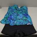 Yonique Women 2 Piece Flowy Tankini Swimsuits with Boyshorts V Neck Swim Tank Tops Bathing Suits Modest Swimwear (X-Large, Blue Green Leave)