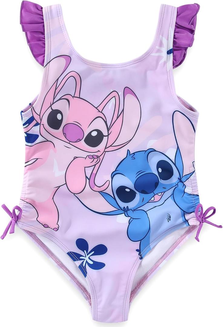 Disney Lilo & Stitch Girls Swimsuit UPF 50+ One Piece Bathing Suit for Big Kids, 4, Purple