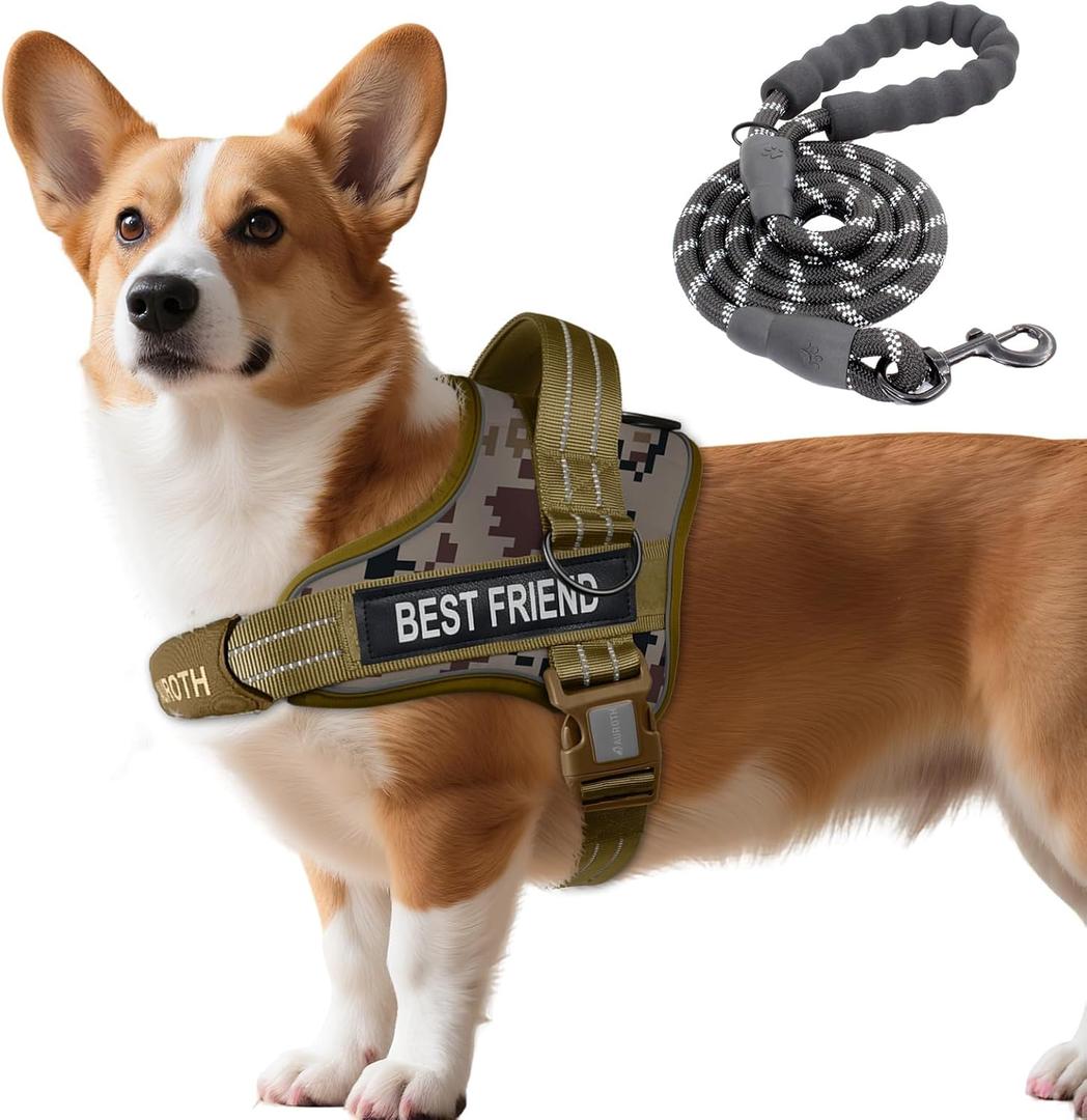 AUROTH Dog Harness and Leash Set, Soft Padded Service Dog Vest with 5.25FT Dog Leash, No Choke, Easy On Pet Vest, Adjustable Reflective No Pull Dog Harness Small Sized Dog, Easy Walking and Training