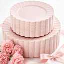 YOUBET 100PCS Pink Scalloped Plastic Plates - Heavy Duty Pink Disposable Fancy Hard Plates Include 50 Dinner Plate, 50 Dessert Plate, for Wedding & Party Easter Mothers Day