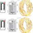 BXROIU 2 x Fairy Lights Battery Operated,Silver Wire Chains 8 Mode 16Ft/5Meter 50 LEDs Timer String Lights with Remote Control for Bedroom Christmas Party Wedding Decoration(Warm White)