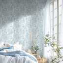 Dimoon 17.3" X 137.7" Peel and Stick Wallpaper Blue White Boho Contact Paper Modern Floral Leaf Wallpaper Renter Friendly Waterproof Removable Self Adhesive Wall Paper Bedroom Bathroom Cabinets Vinyl