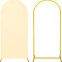 Metal Arch Stand and Cover Set,1 Beige Spandex Fitted Backdrop with 1 Gold Wedding Arched Stand Frame for Parties Birthday Baby Shower Bridal Banquet Decoration (6FT)