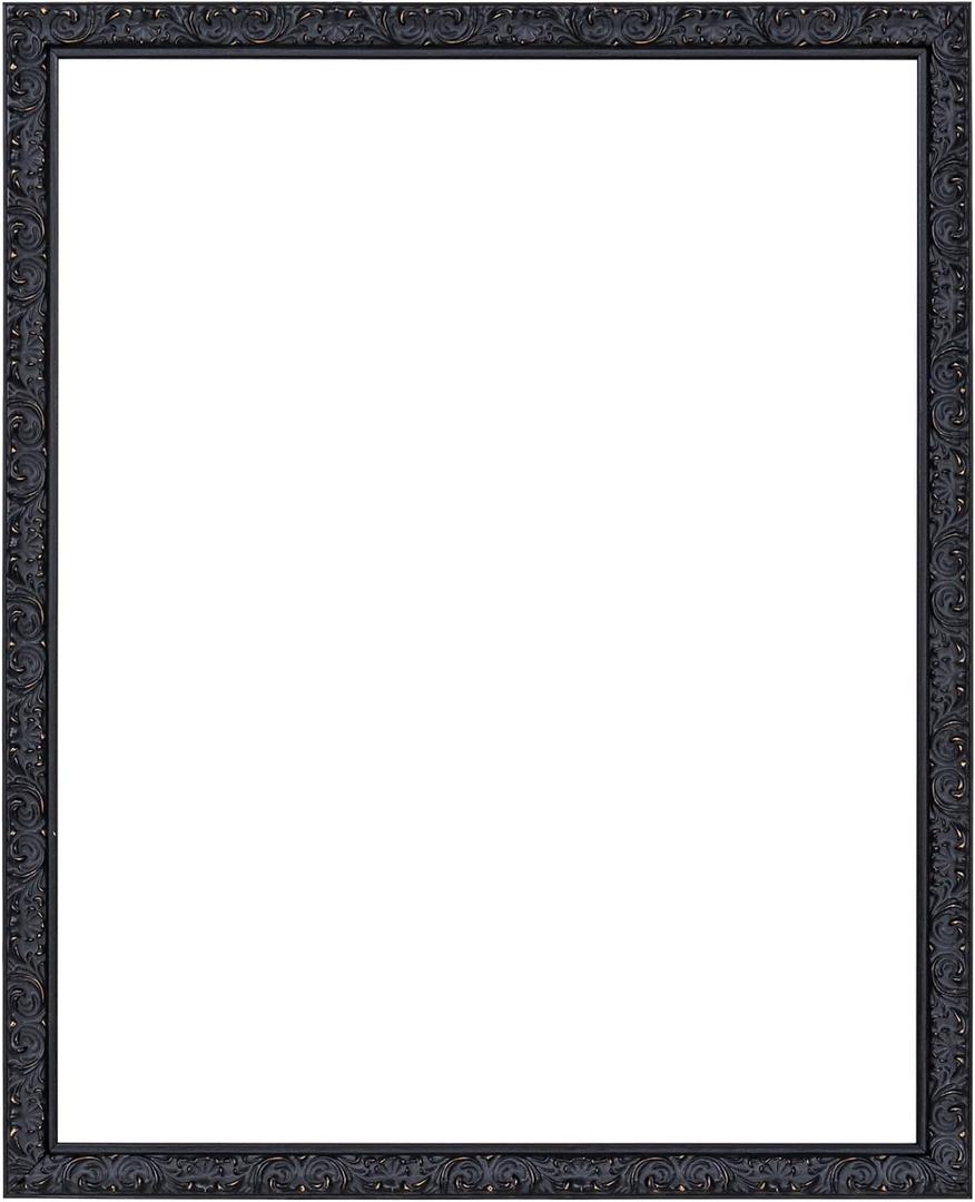 ArtXO Black Gothic 16x20inch Picture Frames: Wooden Ornate Gallery Wall 16 x 20 Frame for Christmas, Halloween Gifts, Black Distressed Frames 20x16 with Glass and Back