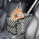 Console Dog Car Seat - Portable Dogs Armrest Booster Seat for Small Dog, Foldable Pet Car Seat with Safety Belt, Black Checkered