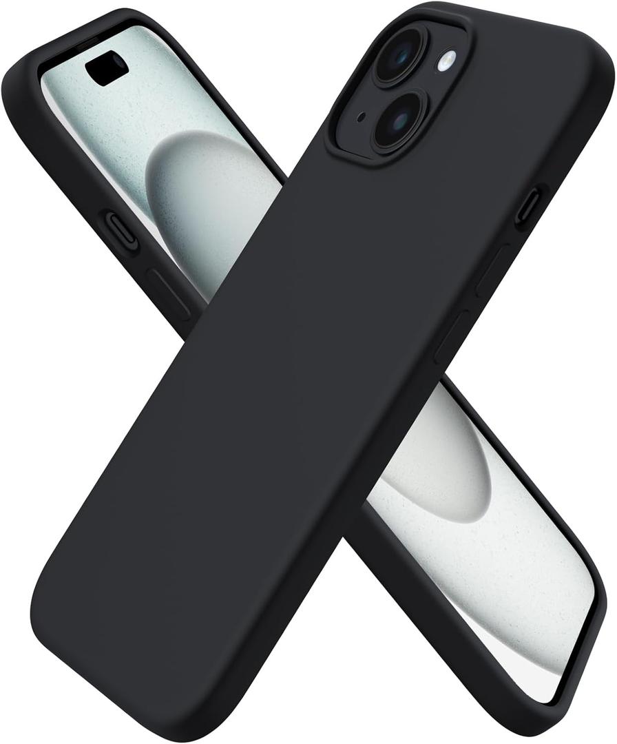 ORNARTO Compatible with iPhone 15 Case 6.1, Slim Liquid Silicone 3 Layers Full Covered Soft Gel Rubber Phone Case, Anti-Scratch Shockproof Protective Cover 6.1 Inch, Black | Slim, Liquid Silicone, 3 Layers, Full Covered, Soft Gel Rubber, Anti-Scratch