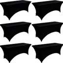 5-Pack 6ft Black Spandex Table Covers for Rectangle Standard Folding Tables - Wrinkle Resistant Stretch Tablecloths - Ultimate Fitted Table Protector for Parties, Trade Shows, Wedding