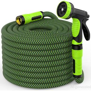 NON-EXPANDABLE Garden Hose 50ft x5/8'', Heavy Duty Flexible Water Hose with 10-Function Sprayer, Lightweight, Leak Proof, Durable Fabric Skin, Pressure Resistant for Yard, Outdoor