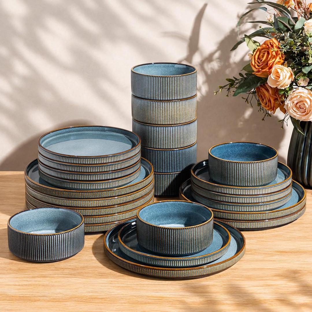 GBHOME Stoneware Dinnerware Sets for 8, 24-Piece Plates and Bowls Set