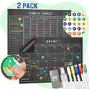 Magnetic Chore Chart & Calendar Set - 11" x 17", Weekly Menu Board & Meal Planner for Refrigerator - Reusable Dry Erase, Includes Markers & Eraser
