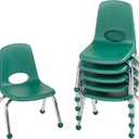FDP 10" School Stack Chair,Stacking Student Seat with Chromed Steel Legs and Ball Glides For In-Home Learning or Classroom - Green (6-Pack), 10355-GN