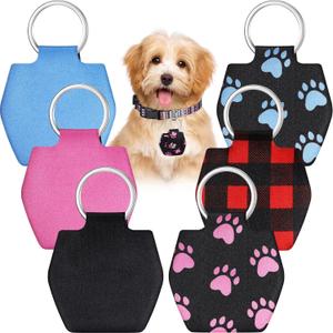 6 Pieces Dog Tag Silencer Dog Tag Cover Portable Pet ID Soundless Silencer Bag with Rings Quiet Bag Protector for Pets(Paw Style)