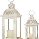 DECORKEY Large Lantern Decorative Outdoor & Indoor, Set of 2 (14’’&10’’) Metal Candle Lanterns Decor, Vintage Hanging Candle Holder for Front Porch Patio Wedding Farmhouse Home, Spring Decoration