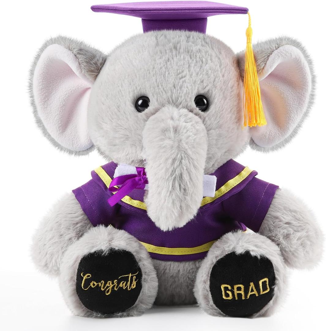HyDren 10 Inch 2026 Graduation Elephant Plush Stuffed Animal Kindergarten Graduation with Diploma Tassel Cap Embroidery Blessing Preschool Kindergarten Gift for Friend Relatives(Purple)