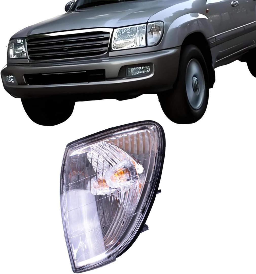 Left Corner Light Indicator Lamps Turn Signal Lamp Compatible with Toyota Land Cruiser FJ100 LC100 1998-2005 Chrome W/Bulbs Replace 81520-60360