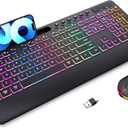 Wireless Keyboard and Mouse Combo - Dual System RGB Backlit Mouse and Keyboard,2.4G Rechargeable,Full-Sized Ergonomic Silent Design with Phone Holder for Windows Mac PC Laptop (Black-V2)