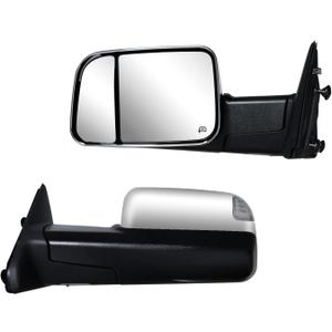 Pair Towing Mirrors fit 09-16 for Dodge Ram 1500 2500 3500 with Turn Signal Light Power Heated Chrome cap Set Left+Right