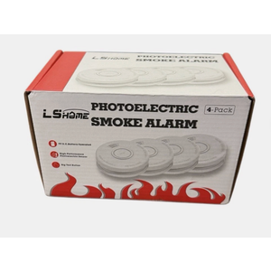 Smoke Alarms LS Home Photoelectric Smoke Alarm 9V Battery Operated 4 Pack *NIB