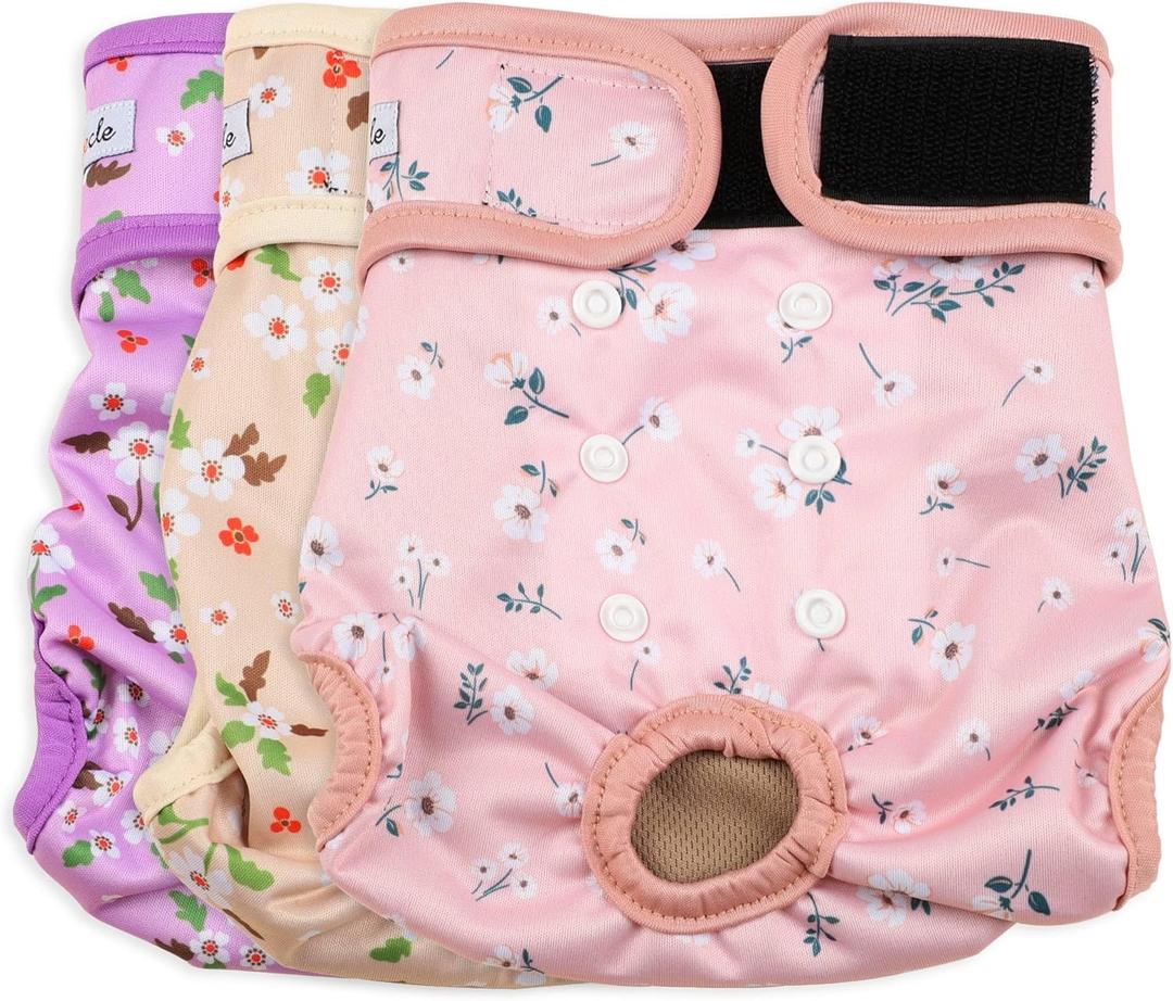 Female Dog Diapers - Premium Reusable Diapers for Doggie in Heat - Highly Absorbent Dog Diapers Female for Pet Incontinence with Adjustable Snaps Flowers, L