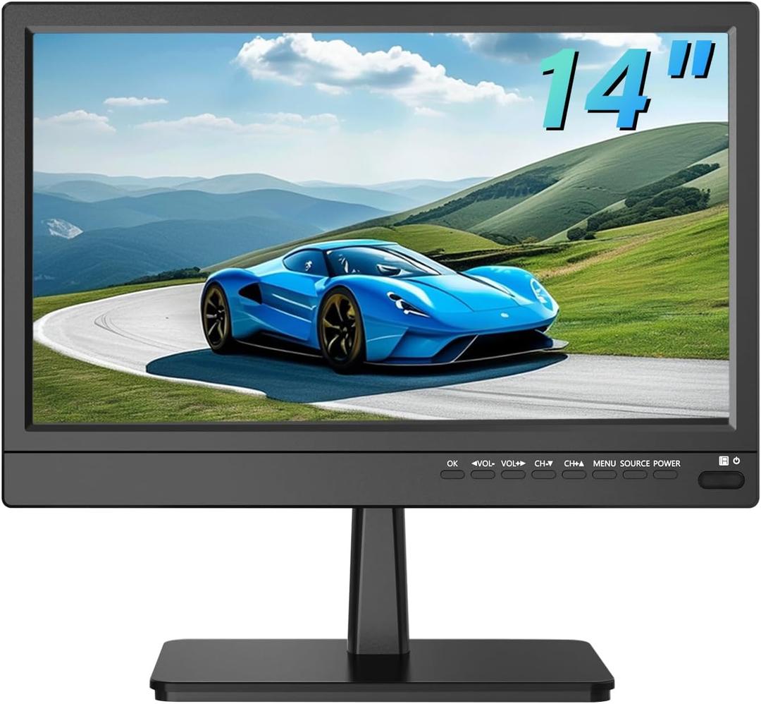 14 inch Small Kitchen TV Portable with Antenna ATSC Tuner, Built-in TV Stand and Remote Control, HDMI, USB, TF,Hearphone Jack for Kitchen/Bedroom/Car/RV/Camping