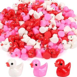 100 Pcs Valentines Mini Resin Ducks Valentine's Day Small Little Resin Ducks Bulk to Hide Tiny Miniature Figures for Micro Garden Landscape Decoration Adults Craft Party Favors