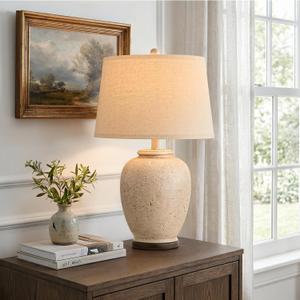 USumkky 25" Vintage Ceramic Table Lamp for Living Room Bedroom Retro White
