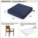 19x19x3 Inch Outdoor Square Corner Chair Cushions with Ties Set of 2, Water&Fade Resistant Thick Seat Cushion Pads for Garden Patio Dining Porch Furniture - Navy Blue