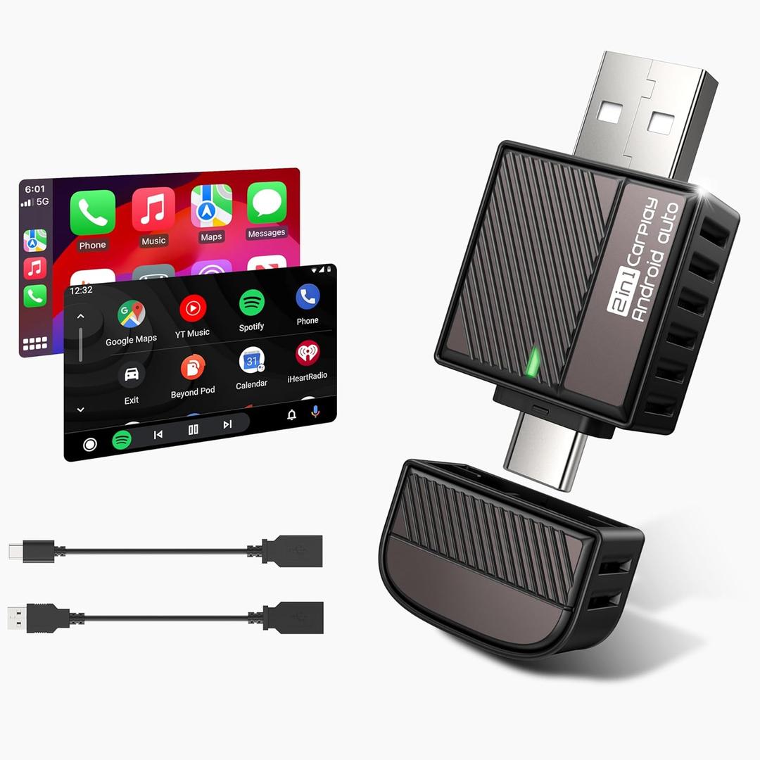 Wireless Android Auto & CarPlay Adapter 2-in-1 Converts Wired to Wireless 2025 Upgraded, Plug-and-Play Dongle with Low Latency, Connect for iOS10+/Android 11+ Cars