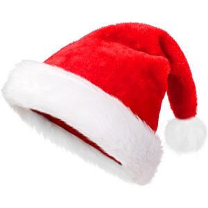 Christmas Santa Hat Adults, Soft Velvet Comfortable and Thickened Holiday Hat for Xmas and New Year Holiday Party Supplies