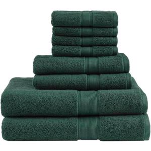 Madison Park 800GSM Bathroom Towel Set of 8 100% Cotton Bath Towel Set for Bathroom Luxurious Highly Absorbent 2 Bath Towels 2 Hand Towels 4 Washcloths Quick Dry Spa Quality Dark Green