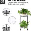 Pissente Heavy Duty Iron Plant Stand, Double Layer Flower Pot Rack, Black Metal Frame, 50x24cm, Indoor Outdoor Use