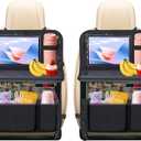 Car Backseat Organizer with Foldable Tray  9 Storage Pockets, Tablet Holder, Kick Mats  Back Seat Organizer for Kids & Adults, Road Trip & Travel Essentials(2-Pack)