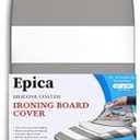 Epica Ironing Board Cover and Pad - Standard Size 15x54 Padded Ironing Board Covers, Heat Reflective Coating, Thick Pads, Scorch & Stain Resistant Iron Board Cover with Padding Grey & White Stripe