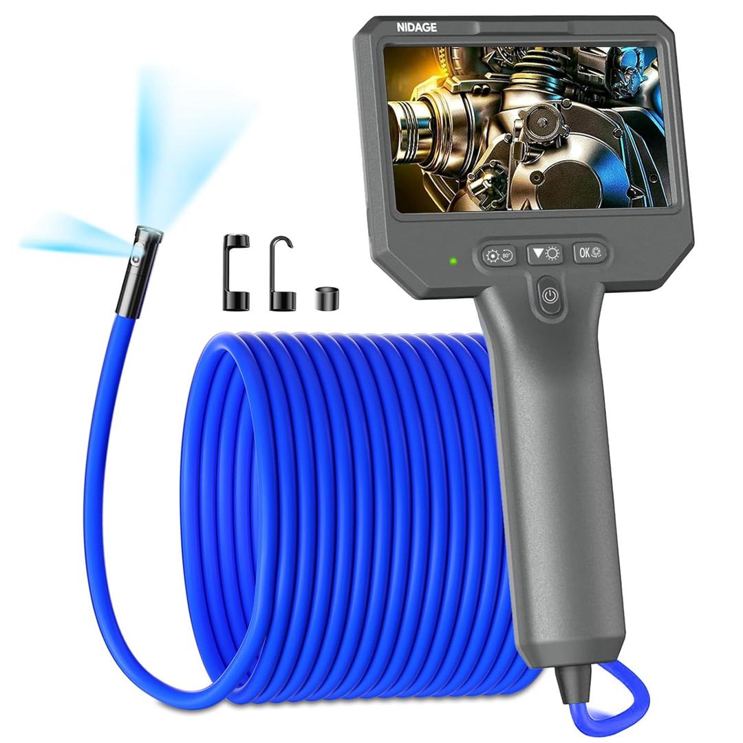 NIDAGE Dual Lens Borescope Inspection Camera 1920P HD Endoscope Camera with Light Waterproof Industrial Endoscope 11.5FT Flexible Snake Cam with 4.3'' IPS Screen, Mechanic Scope Cam Gift for Men