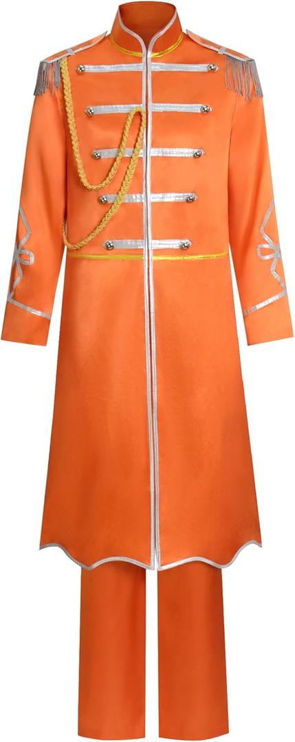 Men's 1960's British Pop-Star Costume Adults 60's Rock Band Musician Cosplay Jacket Costume Suit (X-Large, Orange)
