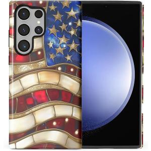 CARLOCA Case for Samsung Galaxy S23 Ultra,A Glowing American Flag Design- Hybrid Dual Protection Soft TPU + Hard PC, Shockproof & Anti-Scratch Cover Men Women Stylish Protective Phone Case