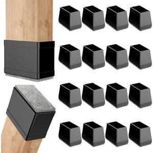 Rectangle Chair Leg Protectors for Hardwood Floors, 16 PCS Silicone Covers to Protect Wood Tile Floors Felt Pads Furniture Leg Caps Reduce Noise. Easy to Move.(Black, 0.5 x 1.5 Inch, Rectangular)