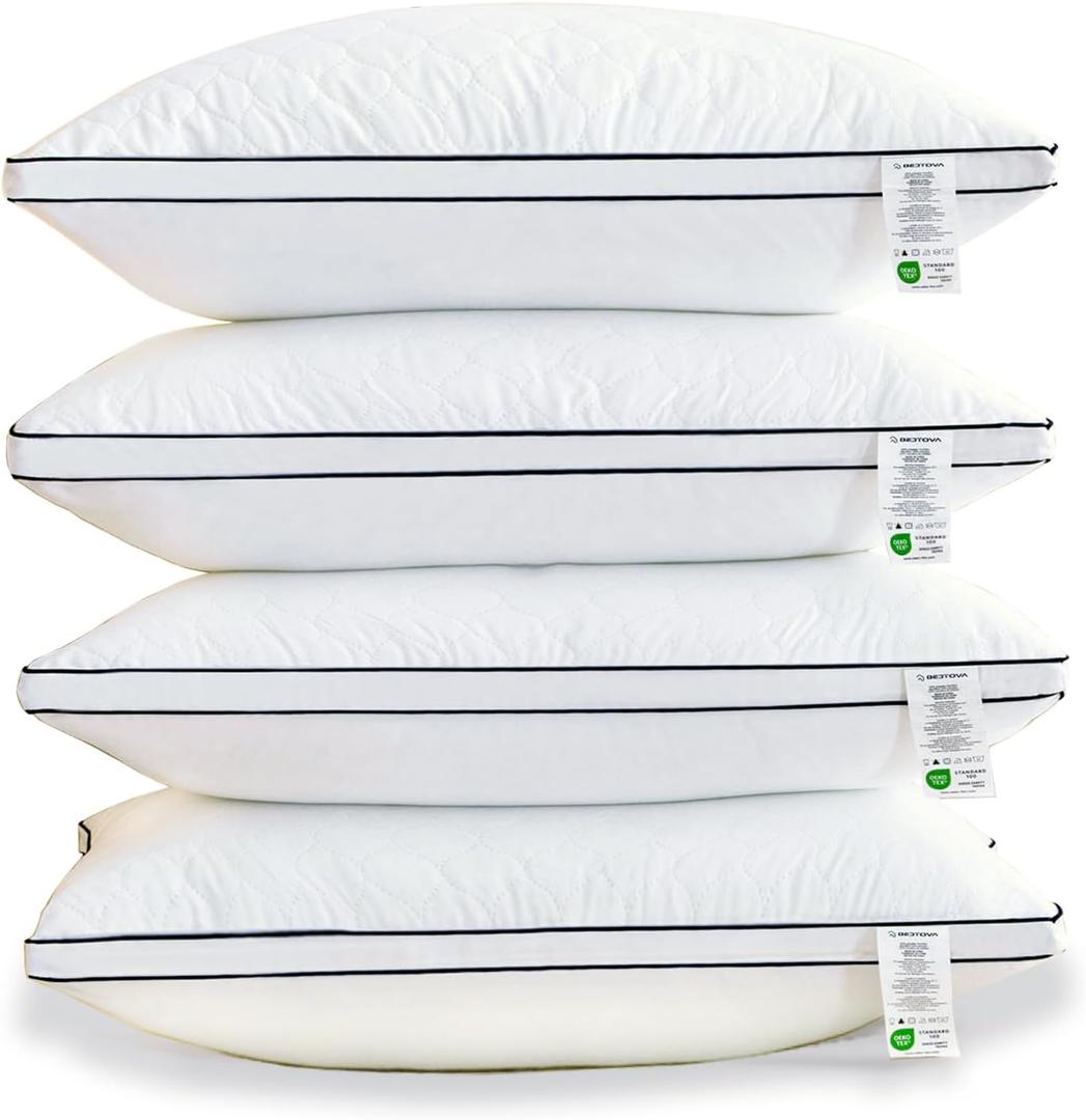 Pillows Standard Size Set of 4,Quilted Reversible Bed Pillow, Luxury Hotel Quality 3D Microfiber Filling with Breathable Cover for Side Back and Stomach Sleepers, Reduces Neck Pain 18x26