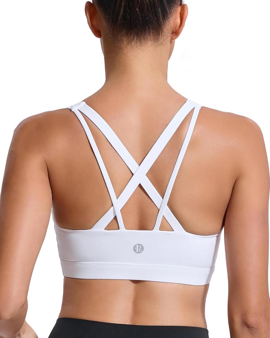 RUNNING GIRL Sports Bras for Women,Y-Back Medium Support Workout Sports Bra Padded Racerback Supportive Bras Push up (White, L)