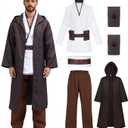 Adult Jedi Costume Men Cosplay Anakin Skywalker Obi Wan Kenobi Halloween Costumes Tunic Hooded Robe Knight Cosplay Outfit with Waist Bag RK016-XL, XL