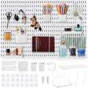 Unittype 17 Pcs Peg Board Combination Kit, 6 Plastic Wall Pegboard with 11 Accessories, 33" x 22" Desk Pegboard Organizer with Shelf Hook for Office, Kitchen, Gaming, Garage, Craft Room(White)