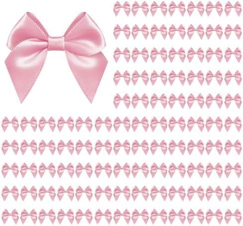 100 PCS Bows for Gift Wrapping, 2.75" Satin Ribbon Bows with Double-Sided Tape, Small Bows for Crafts, Bow Decor, Mini Bows Decorations for Party Baby Shower Birthday Wedding (Pink)