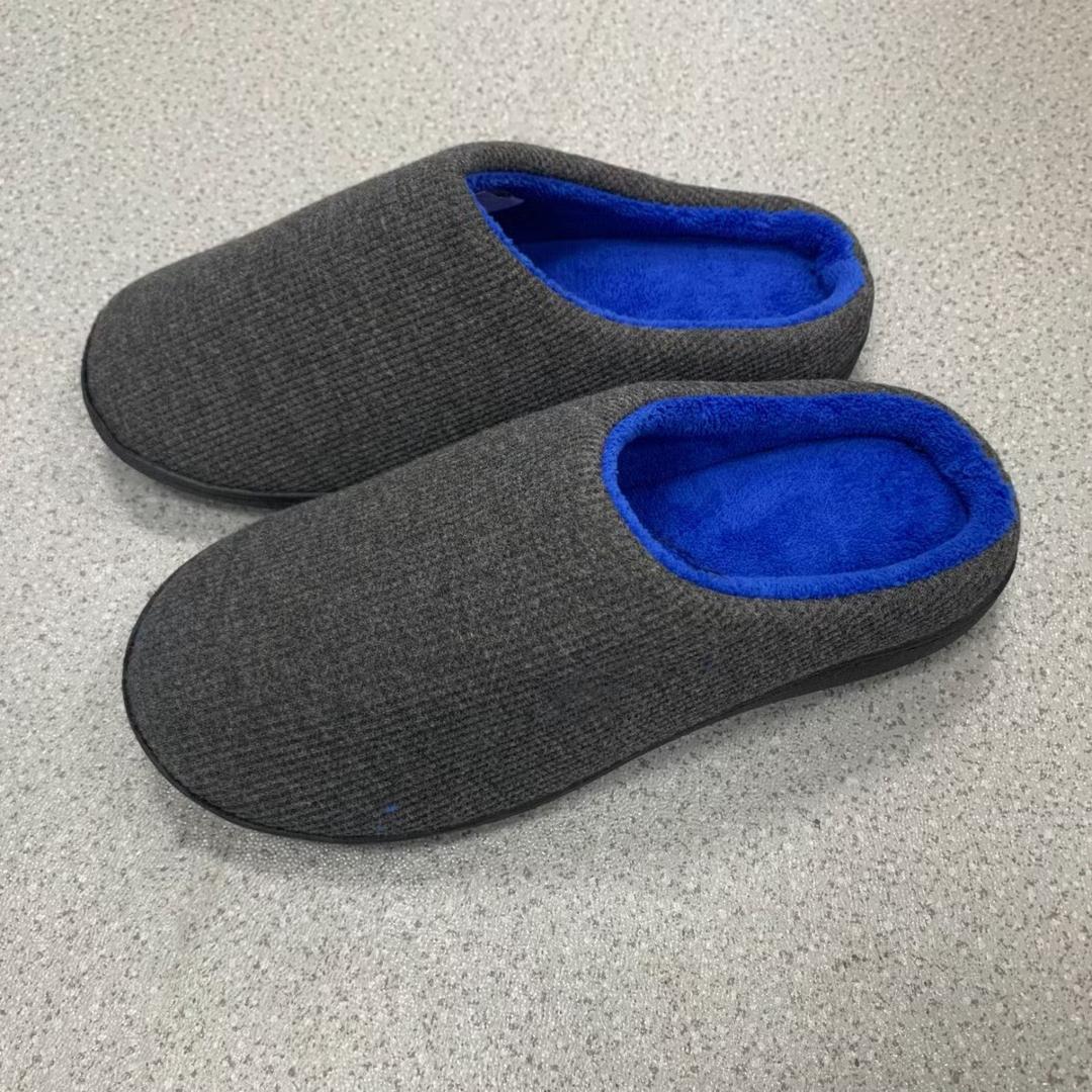 Men's Memory Foam House Slippers - Soft Sole Non-Slip Indoor Shoes for Home and Bedroom Comfort (7-8, Dark Gray/Blue)