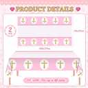 2 x Oudain 2 Pcs Girls First Communion Decorations Tablecloths Pink Baptism Communion Cross Table Covers Newborn Baby Girl Shower Table Cloth for 6 or 8 Foot Bible Party Decor