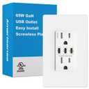 GaN 65W 3-Port USB Wall Outlet, 15 Amp Tamper-Resistant Receptacle with 3 USB Type C Port, USB Charger for USB-C Laptop/iPhone/Samsung/LG, UL Listed