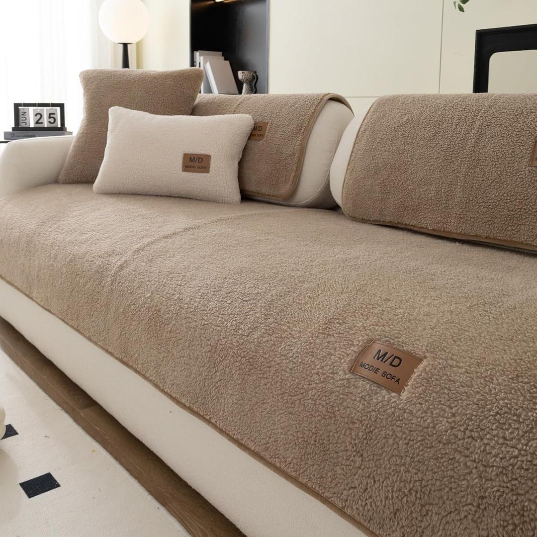 Sherpa Fleece Sofa Cover, Super Soft Funny Fuzzy Sofa Couch Covers, Warm Plush, Non-Slip Sectional Sofa Slipcover Furniture Protector for Kids, Pets (Coffee, 36"x 71")