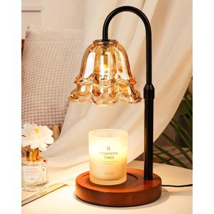 Candle Warmer Lamp with Timer & Dimmer, Adjustable Height Christmas Gifts Birthday Gifts for Women Mom, Flower Candle Lamp Warmer, Wax Warmer with 2 Bulbs, House Warming New House Decorations (Amber-1)