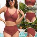 ZAFUL Women High Waisted Bikini Sets Color Block Swimsuit Two Piece Knot Twist Cut Out Drawstring Bathing Suit (Red, S)