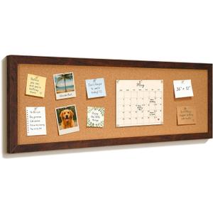 Long Cork Board for Wall, 36" x 12" Bulletin Board, Brown